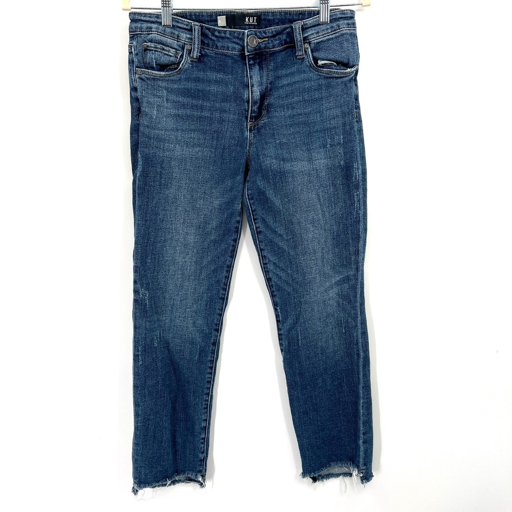 Kut from the Kloth Reese ankle straight leg raw hem jeans classic mid rise 6